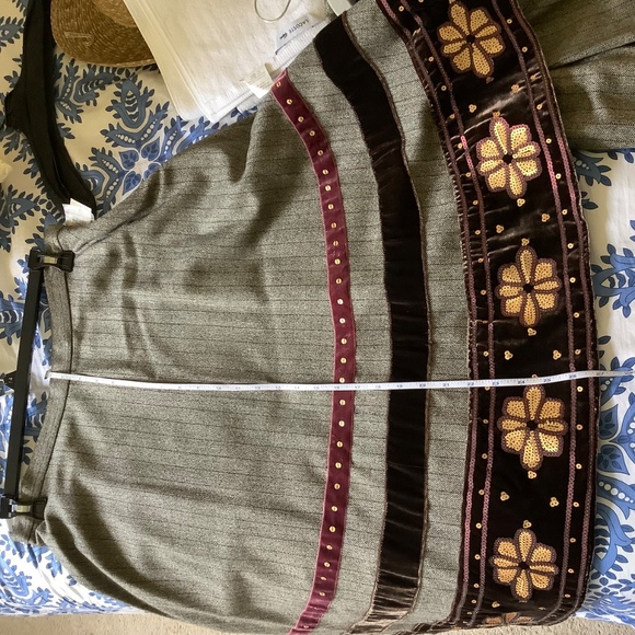 Context Vintage Wool Blend Skirt Twill Velvet Sequins Embroidered Gray SZ 10 - Picture 15 of 16